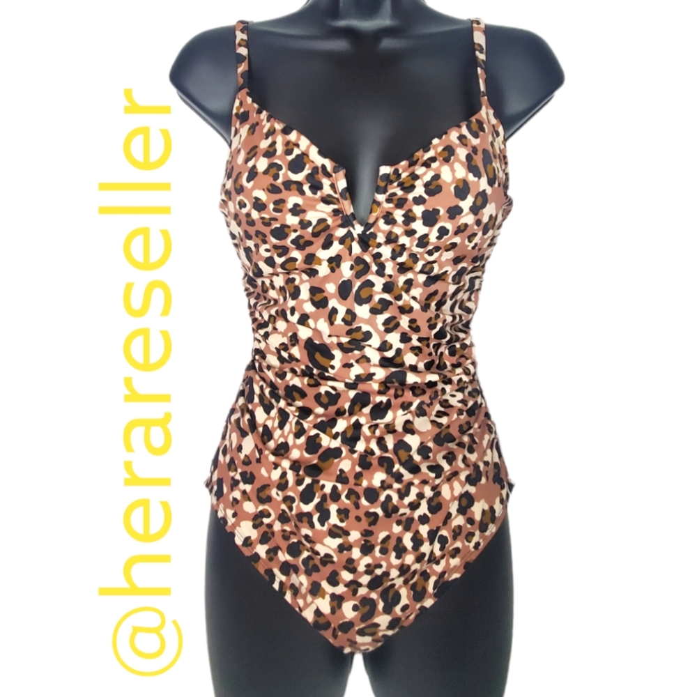 Time & Tru Cheetah Print One Piece Medium Bathing Suit